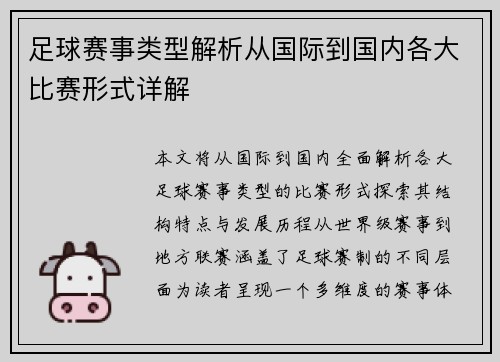 足球赛事类型解析从国际到国内各大比赛形式详解